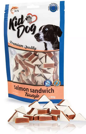 Maškrta KID DOG Lososové sendvičové trojuholníky pre psy 80g
