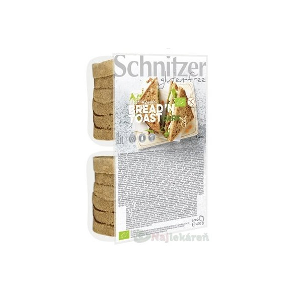 Schnitzer BREAD'N TOAST DARK BIO,chlieb kukuričný, bezgluténový, krájaný 2x6ks, 430g