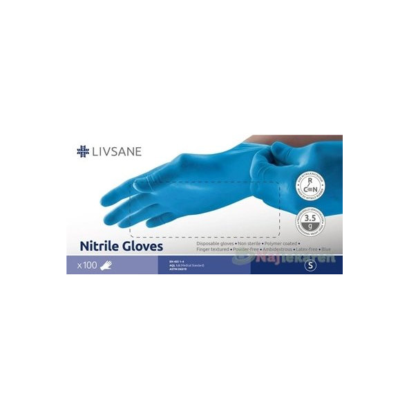 LIVSANE Nitrilové rukavice veľ.S nesterilné, modré 100 ks