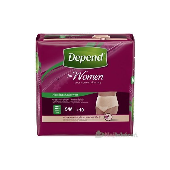 DEPEND SUPER S/M pre ženy naťahovacie nohavičky 10ks
