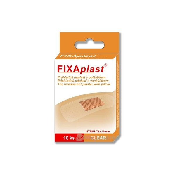FIXAplast CLEAR náplasť strip priehľadná, s vankúšikom (72x19 mm) 10ks