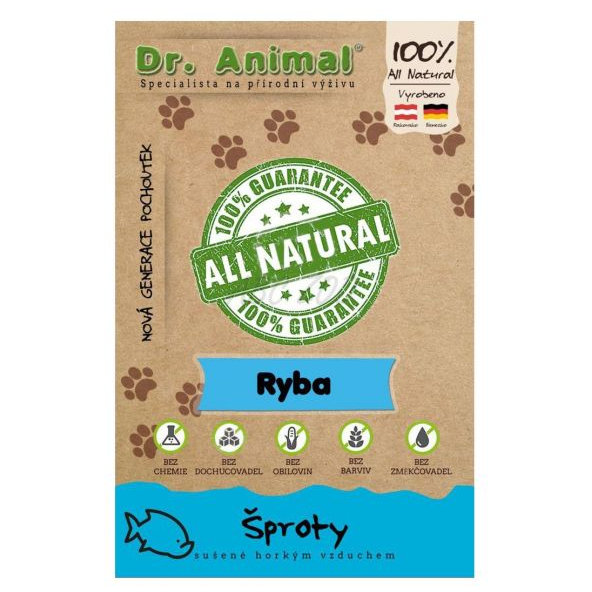 Maškrta Dr. Animal 100% ryba šproty 50g