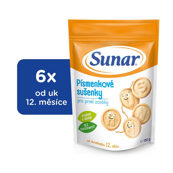 6x SUNAR Dětské sušenky písmenkové 150g