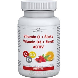 Pharma Activ Vitamín C+Šípky Vit.D3+Zinok ACTIV 60 tabliet