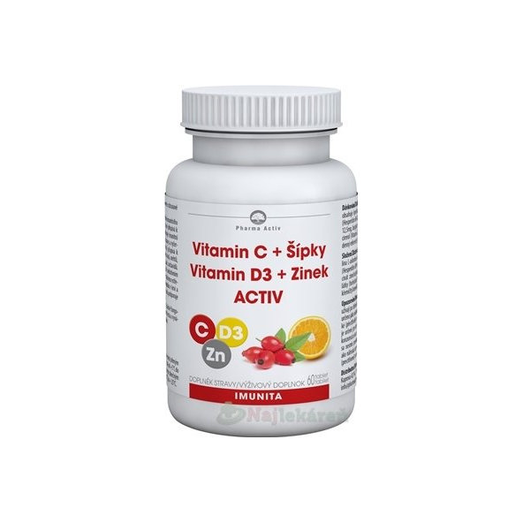 Pharma Activ Vitamín C+Šípky Vit.D3+Zinok ACTIV 60 tabliet