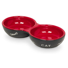 Keramická dvojmiska pre mačky "Cat" 2x130ml čierna/červená