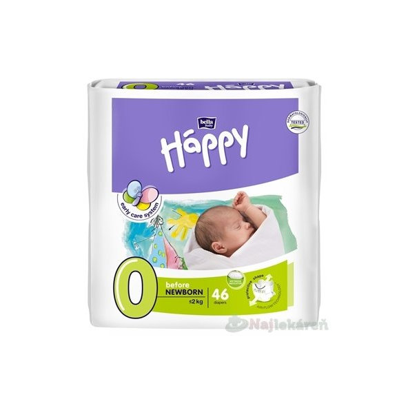 Bella HAPPY 0 Before NEWBORN detské plienky pre predčasne narodené deti,  46 ks