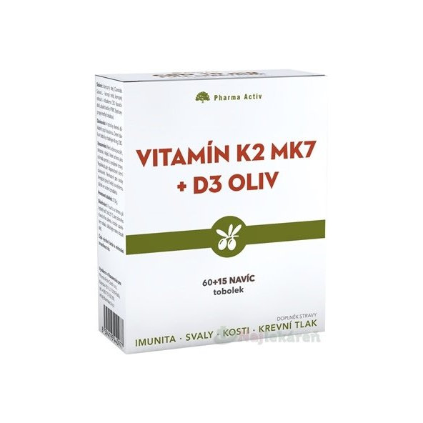 Pharma Activ Vitamín K2 MK7 + D3 OLIV, 60+15 cps