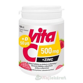 Vitabalans Vita C 500 mg + Zinok + D 50 µg, 150 žuvacích tbl.