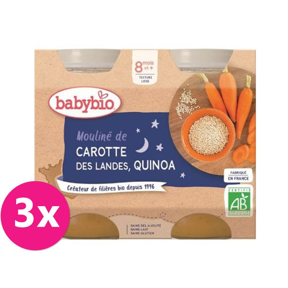 3x BABYBIO Večerné menu mrkvové Mouliné a quinoa (2x 200 g)