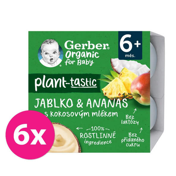 6x GERBER Organic 100% Dezert rastlinný jablko a ananás s kokosovým mliekom 4 x 90 g​
