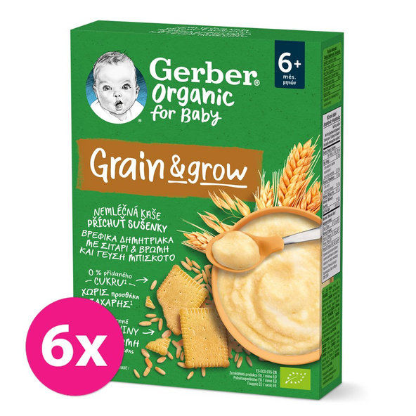 6x GERBER Organic Kaša nemliečna s príchuťou sušienky 200 g​