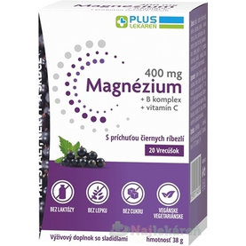 PLUS LEKÁREŇ Magnézium 400mg+B komplex+vitamín C s príchuťou čiernych ríbezlí 20 vrecúšok