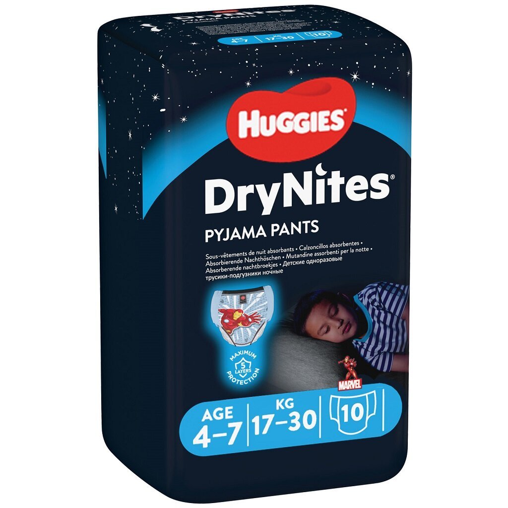 E-shop HUGGIES DryNites Nohavičky plienkové jednorazové pre chlapca 4-7 rokov (17-30 kg) 10 ks