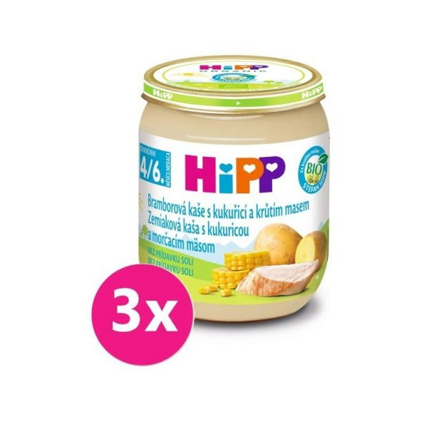 6x HiPP BIO Zemiaky a kukurica s morčacím mäsom (125 g) - mäsovo-zeleninový príkrm