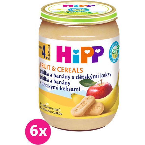 6x HiPP BIO Jablka a banány s dětskými keksy (190 g) - ovocný příkrm