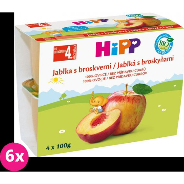 6x HiPP BIO Jablka s broskvemi (4 x 100 g) - ovocný příkrm