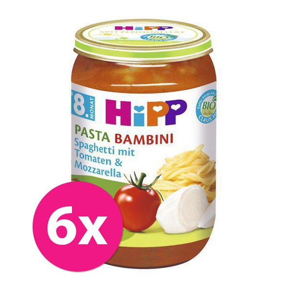 6x HIPP BIO Pasta Bambini - Rajčata se špagetami a mozarellou od uk. 7. měsíce, 220 g