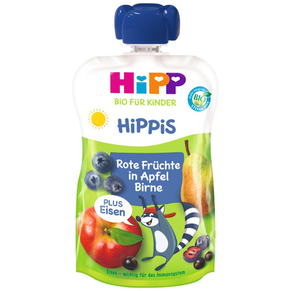 HiPP BIO HiPPiS Jablko-Hruška-Červené ovocie + železo 100 g, od 1 roka
