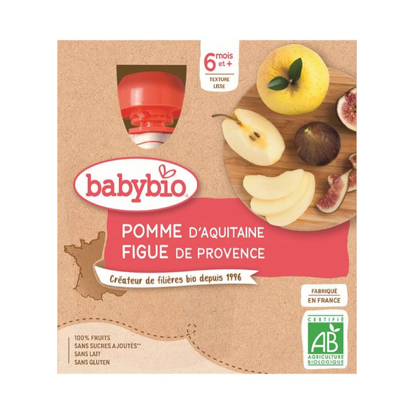 BABYBIO Pyré jablko figa (4x 90 g) - ovocný príkrm