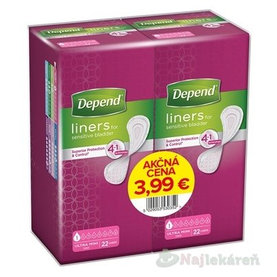 DEPEND ULTRA MINI AKCIOVÁ CENA (duopack) inkontinenčné vložky pre ženy, 7x19cm, savosť 80ml, 2x22ks