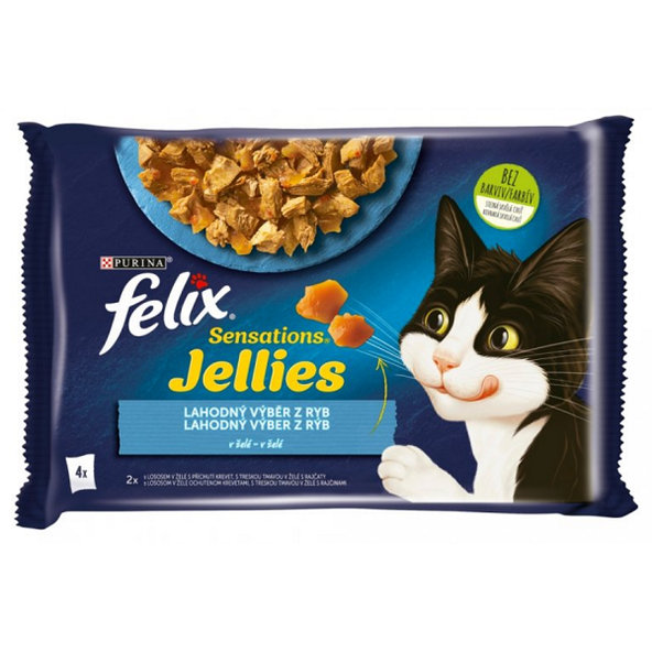 FELIX Sensations cat Multipack losos, krevety&treska a paradajka v želé kapsičky pre mačky 4x85g