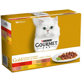 GOURMET GOLD Multipack hovädzie, morka, losos, kura konzervy pre mačky 12x85g