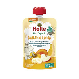 3x HOLLE Banana Lama Bio ovocné pyré banán, jablko, mango, marhuľa, 100 g (6 m+)