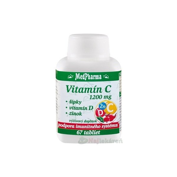Medpharma Vitamín C 1200mg  - šípky, vit. D, zinok, 67 tabliet