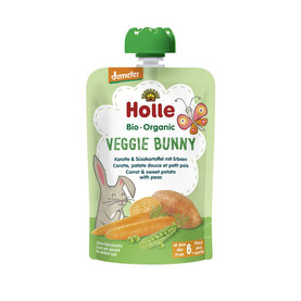 3x HOLLE Veggie Bunny Bio pyré mrkva, sladké zemiaky a hrášok, 100 g (6 m+)