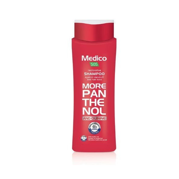 Regeneračný šampón proti lupinám a vypadávaniu vlasov s chinínom a panthenolom Medico SOS 390ml