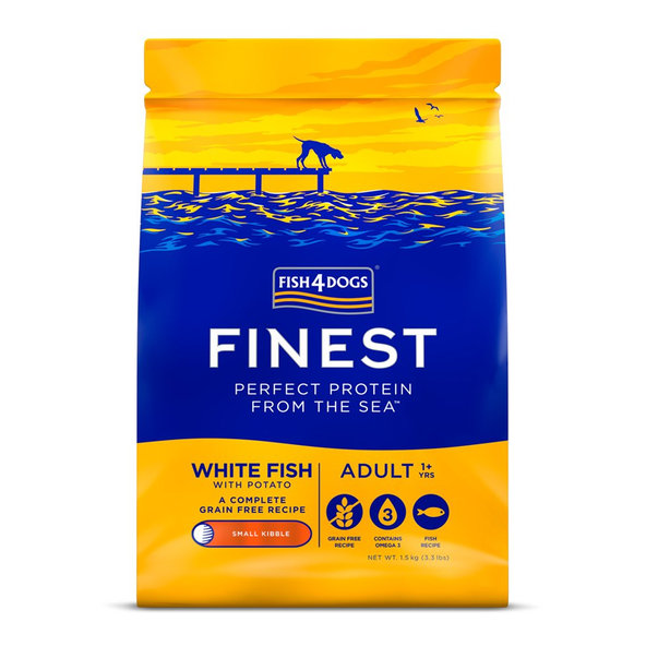 FISH4DOGS Granule malé pre dospelých psov Finest biela ryba so zemiakmi 1,5kg, 1+