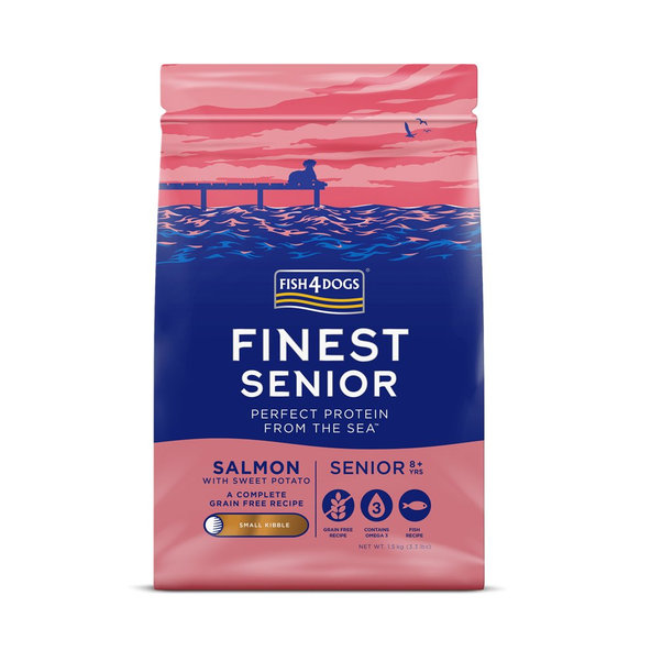 FISH4DOGS Granule malé pre starších psov Finest losos so sladkými zemiakmi 1,5kg, 8+