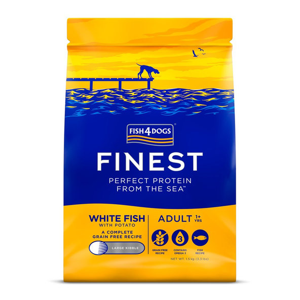 FISH4DOGS Granule veľké pre dospelých psov Finest biela ryba so zemiakmi 1,5kg, 1+