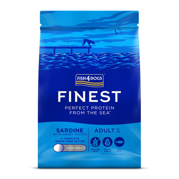 FISH4DOGS Granule veľké pre dospelých psov Finest sardinka so sladkými zemiakmi 1,5kg, 1+