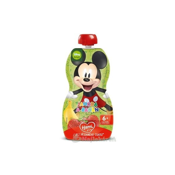 Hami Disney Mickey kapsička JAHODA A BANÁN pasterizovaný ovocno-zeleninový príkrm (od 6. mes.) 110g