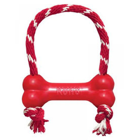 Hračka pre šťeňatá Kong Dog Puppy Classic Kosť červená s lanom, guma prírodná, M