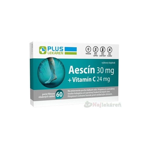 PLUS LEKÁREŇ Aescín 30 mg + Vitamín C 24 mg 60 tbl
