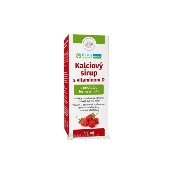PLUS LEKÁREŇ Kalciový sirup s vitamínom D s príchuťou lesnej jahody 150 ml