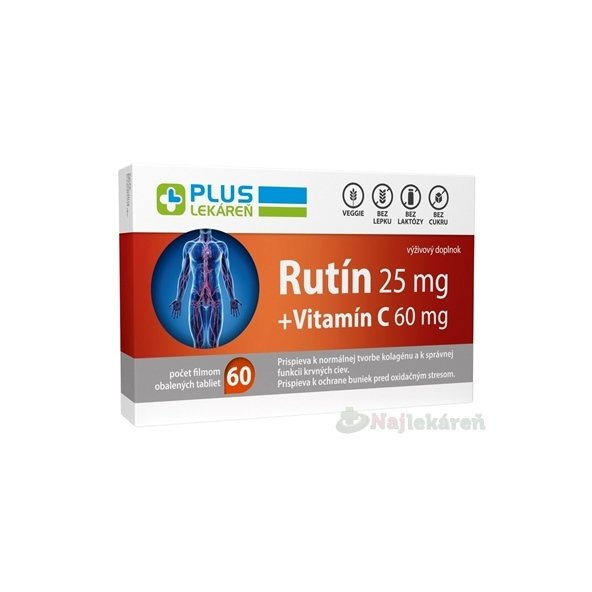 PLUS LEKÁREŇ Rutín 25 mg + Vitamín C 60 mg 60 tbl