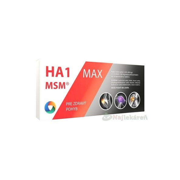 HA1 MSM MAX náhrada synoviálnej tekutiny injekčný roztok kys. hyalurónovej 1,6% a MSM 5% 3 ml