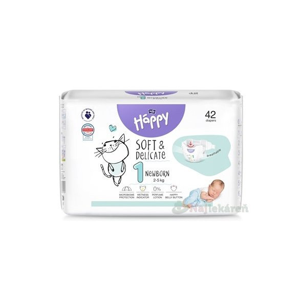 bella HAPPY Soft&Delicate 1 Newborn detské plienky (2-5 kg) 42 ks