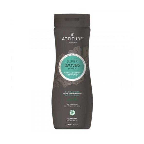 Prírodný pánsky šampón proti lupinám a telové mydlo (2v1) Super leaves  Attitude 473ml