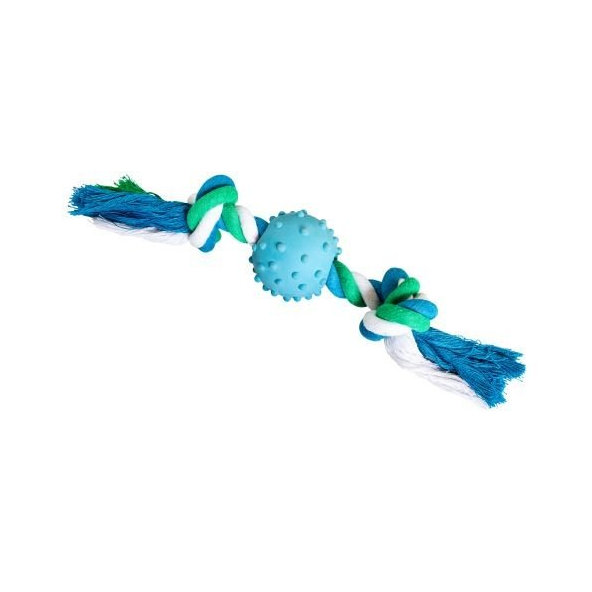 HIP HOP DOG HHD bavlnený uzol s gumovou loptickou 6cm, 30cm/ 210g zelená,modrá,biela