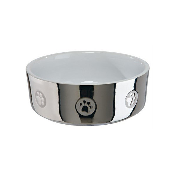 Trixie Bowl, paw, ceramic, 0.3 l/ř 12 cm, silver/white