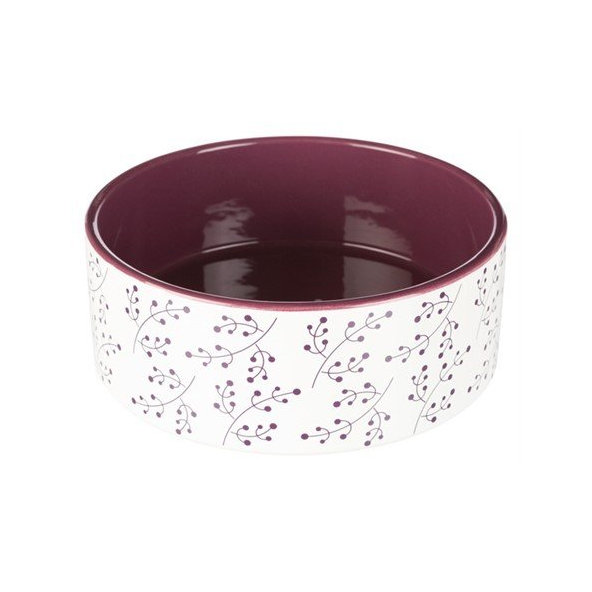 Trixie Bowl, flower motif, ceramic, 1.4 l/ř 20 cm, white/berry