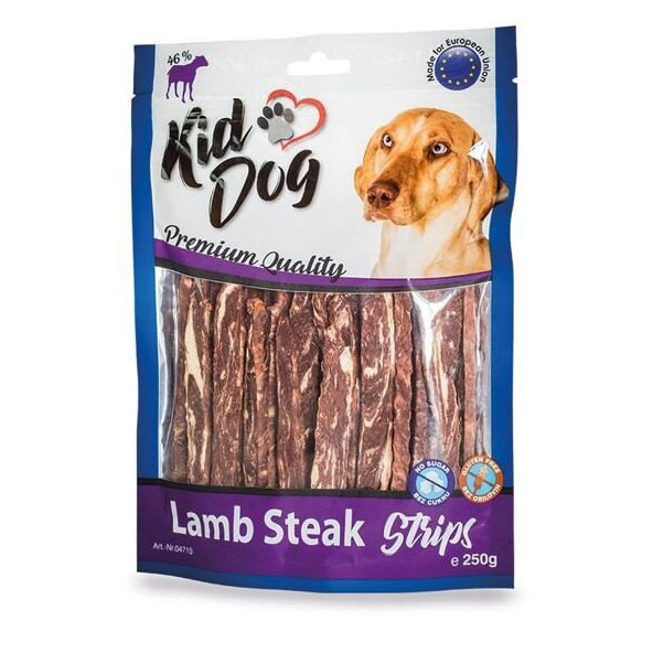Maškrta KID DOG Jahňací steak v prúžku pre psy 250g