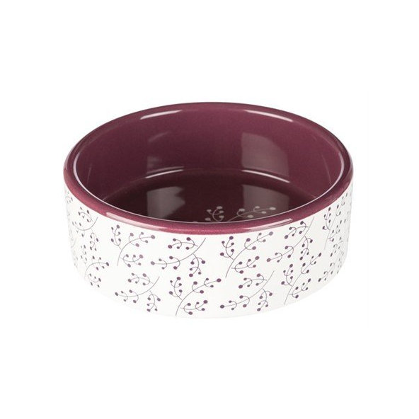 Trixie Bowl, flower motif, ceramic, 0.3 l/ř 12 cm, white/berry