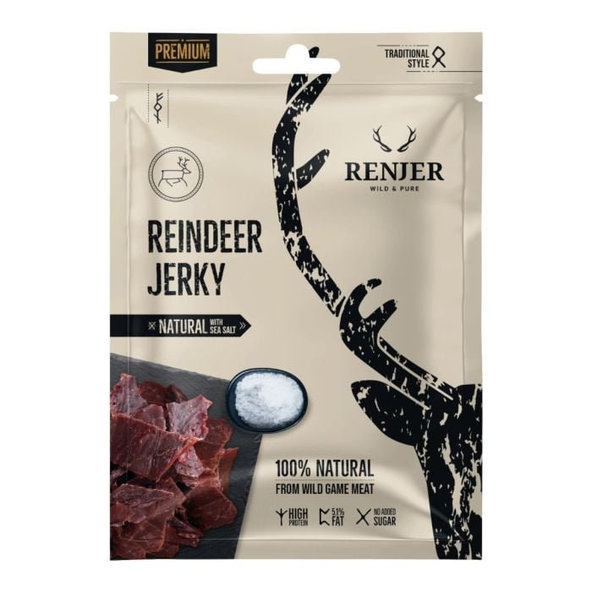 Sušené sobie mäso Reindeer Jerky - Renjer morská soľ 15 x 25g