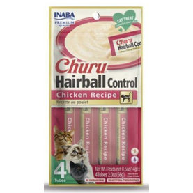 Maškrta pre mačky Inaba Churu Hairball cat Kura 12 x 4 tuby 720g